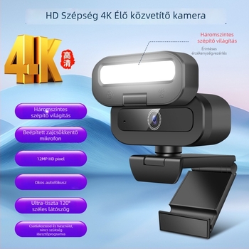 USB webkamera 4K fényvilágítással, autofókusz, 12 MP érzékelő, beépített mikrofon, USB 2.0