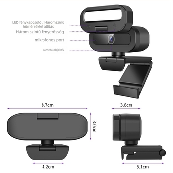 USB webkamera 4K fényvilágítással, autofókusz, 12 MP érzékelő, beépített mikrofon, USB 2.0
