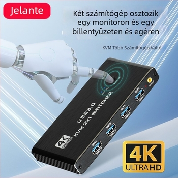 Két számítógéphez szóló KVM-kapcsoló, HDMI 4K, USB 3.0, 2 bemenet/1 kimenet, asztali megosztás