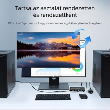 Két számítógéphez szóló KVM-kapcsoló, HDMI 4K, USB 3.0, 2 bemenet/1 kimenet, asztali megosztás