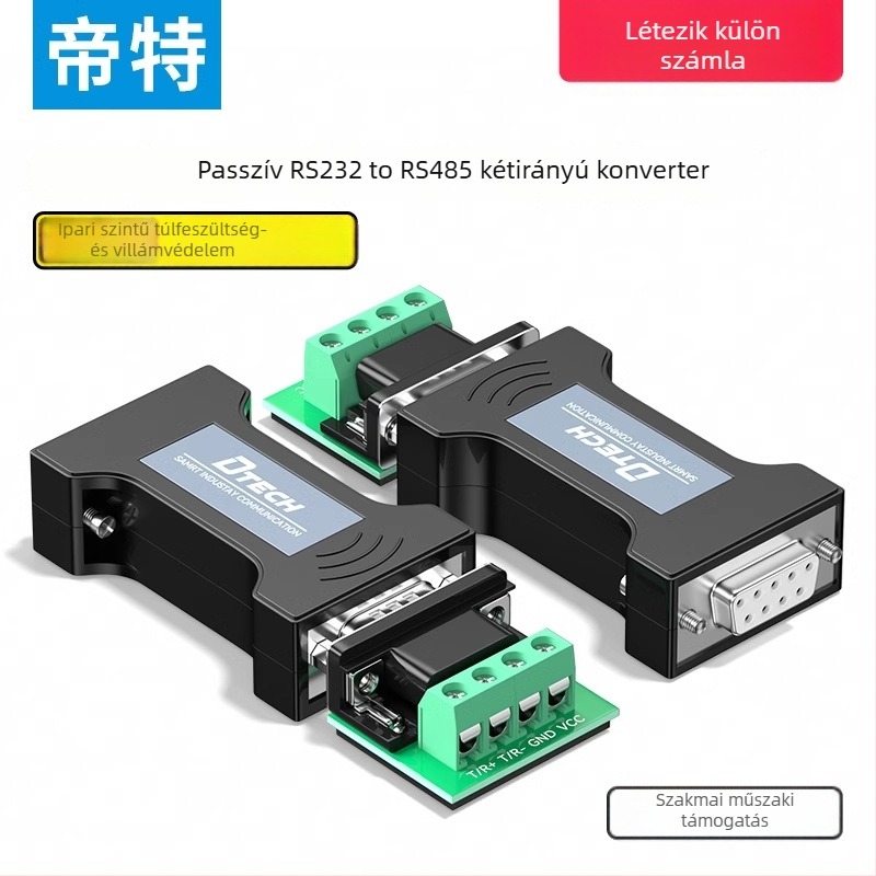 RS232-RS485/RS422 konverter, ipari osztályú passzív izoláció, soros port protokoll modul, villámvédelem