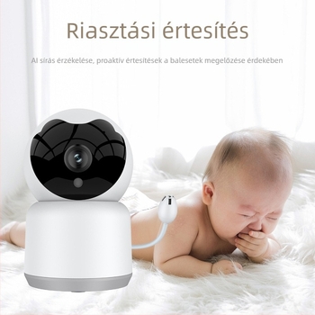 Vezeték nélküli babamonitor sírdetektálással és nyugtató dallal, 3.6 mm objektív, 0.01 lux, IR éjjellátás 12 m-ig, 5V2A tápegység, mozgásérzékelés + push értesítés