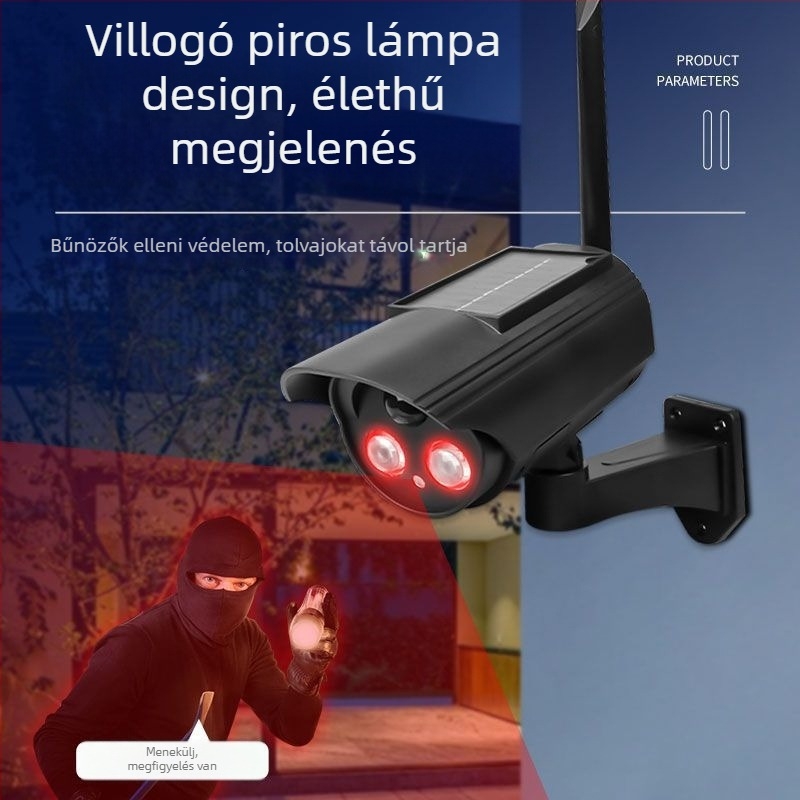 Napelemes külső hamis biztonsági kamera mozgásérzékelős világítással (IP65, ABS)