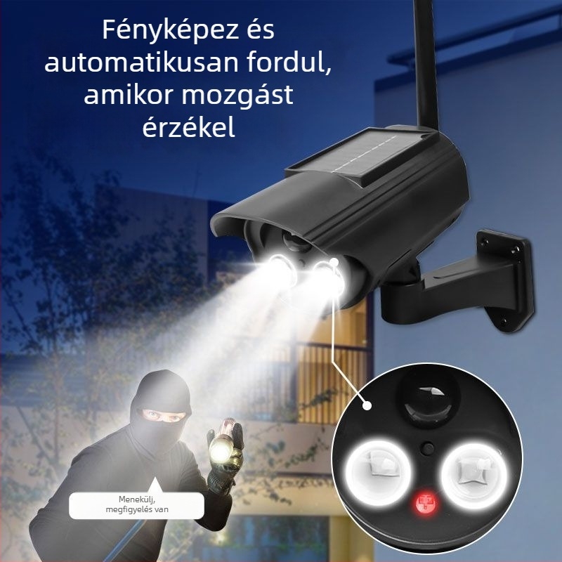 Napelemes külső hamis biztonsági kamera mozgásérzékelős világítással (IP65, ABS)