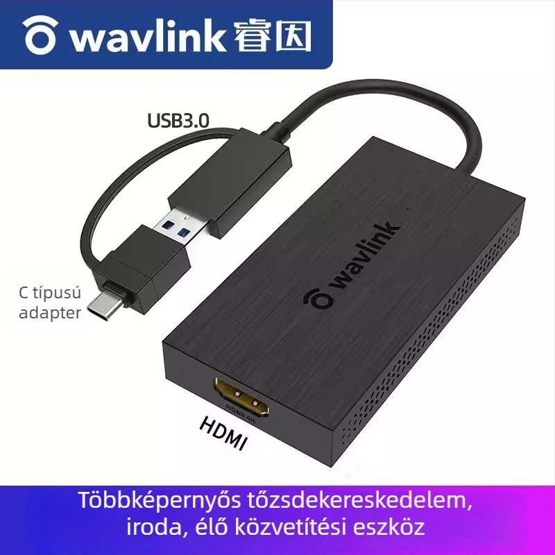 USB 3.0-s külső grafikus kártya osztott képernyővel, HDMI 4K PC-hez és laptophoz – kijelző tükrözés és bővítés tőzsdei kereskedéshez