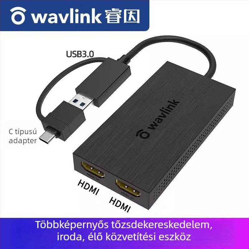 USB 3.0-s külső grafikus kártya osztott képernyővel, HDMI 4K PC-hez és laptophoz – kijelző tükrözés és bővítés tőzsdei kereskedéshez