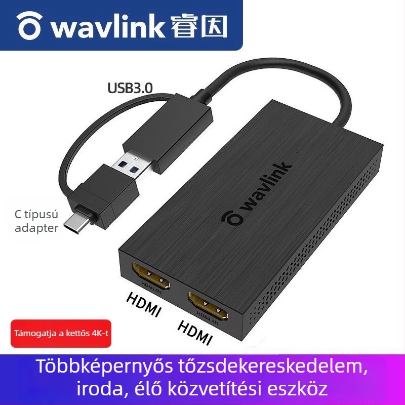 USB 3.0-s külső grafikus kártya osztott képernyővel, HDMI 4K PC-hez és laptophoz – kijelző tükrözés és bővítés tőzsdei kereskedéshez