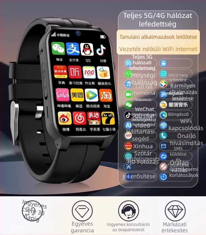 Okosóra gyerekeknek: 4G, vízálló, SIM-kártya nyílás, kamera, érintőképernyő