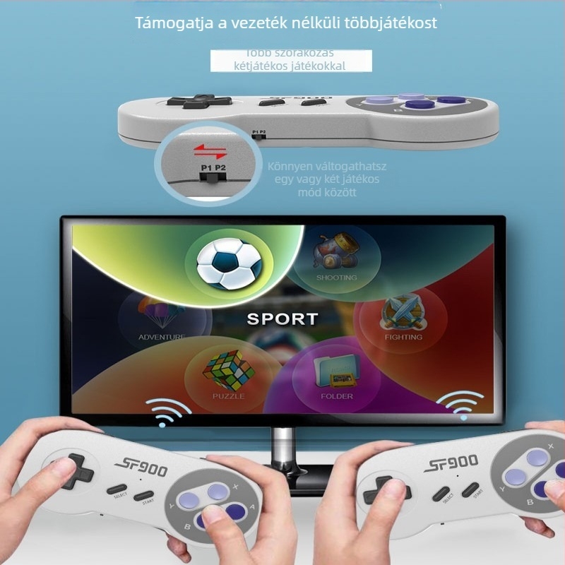 Ming Le SF900 játékkonzol – 16-bit, vezeték nélküli 2,4G, HDMI kimenet, nosztalgikus retro stílus, két játékos
