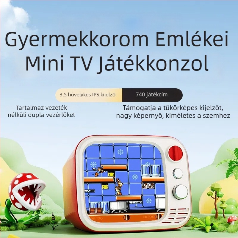 Hordozható retro videojáték-konzol vezeték nélküli kettős kontrollerekkel, TV/AV kimenet, 512 MB RAM, USB interfész és képernyővetítés