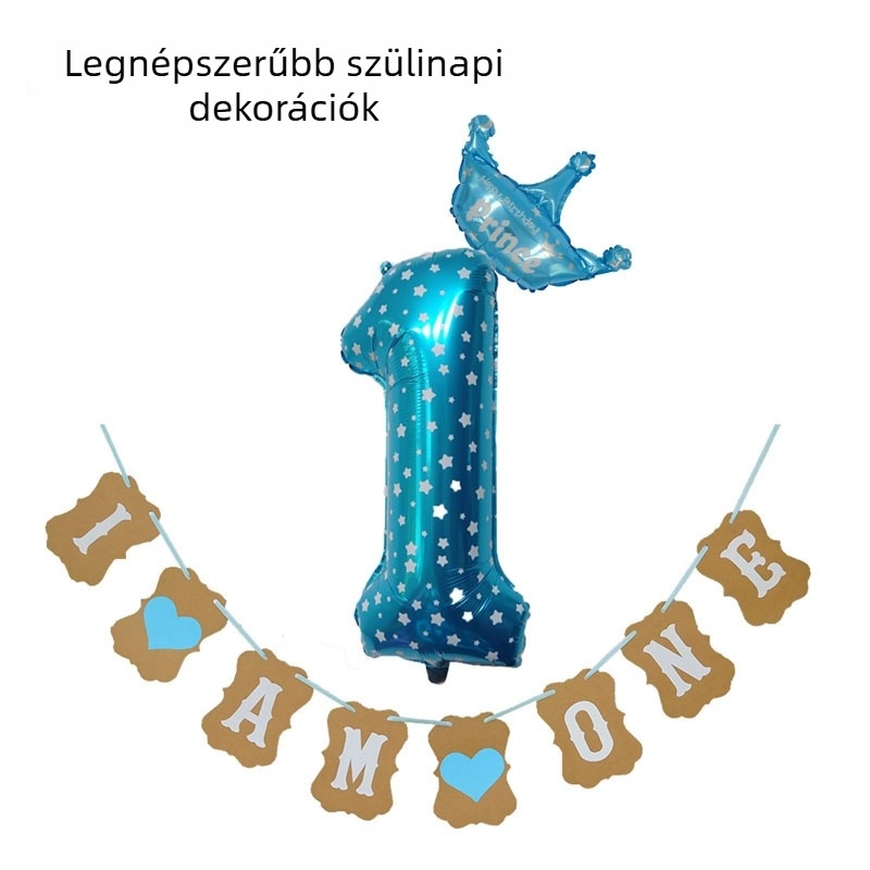 Születésnapi helyszín dekorációs rekviziták koronás lufikkal és függő díszekkel
