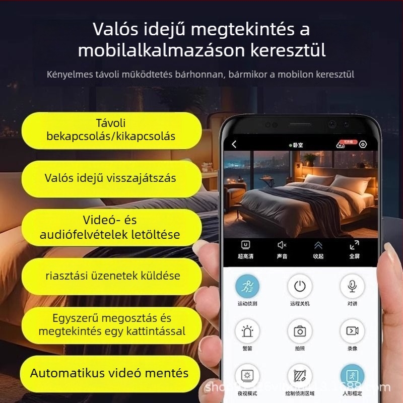 WiFi biztonsági kamera, 1080p felbontás, széles látószög, 1 kamera, támogatott mobilalkalmazás, 10–30 m hatókör
