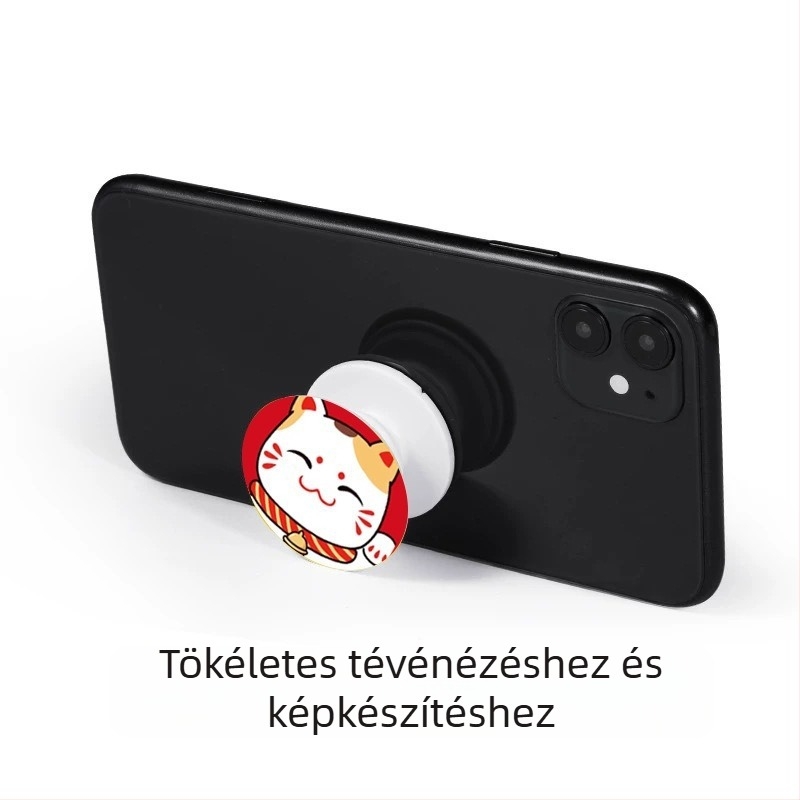 Airbagos telefon-tartó – teleszkópos, esésvédett, asztali ragasztó, rajzfilm gyűrű (Típus: Snap-on; Modell: Mobile phone airbag holder; Anyag: Acrylic; Kompatibilis márkák: Apple, Google, Huawei, Xiaomi; Kompatibilis modell: 16promax)