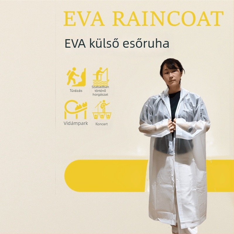 Esőponcho felnőtteknek, EVA anyagból, vastag, egy darabos, túrázáshoz és utazáshoz