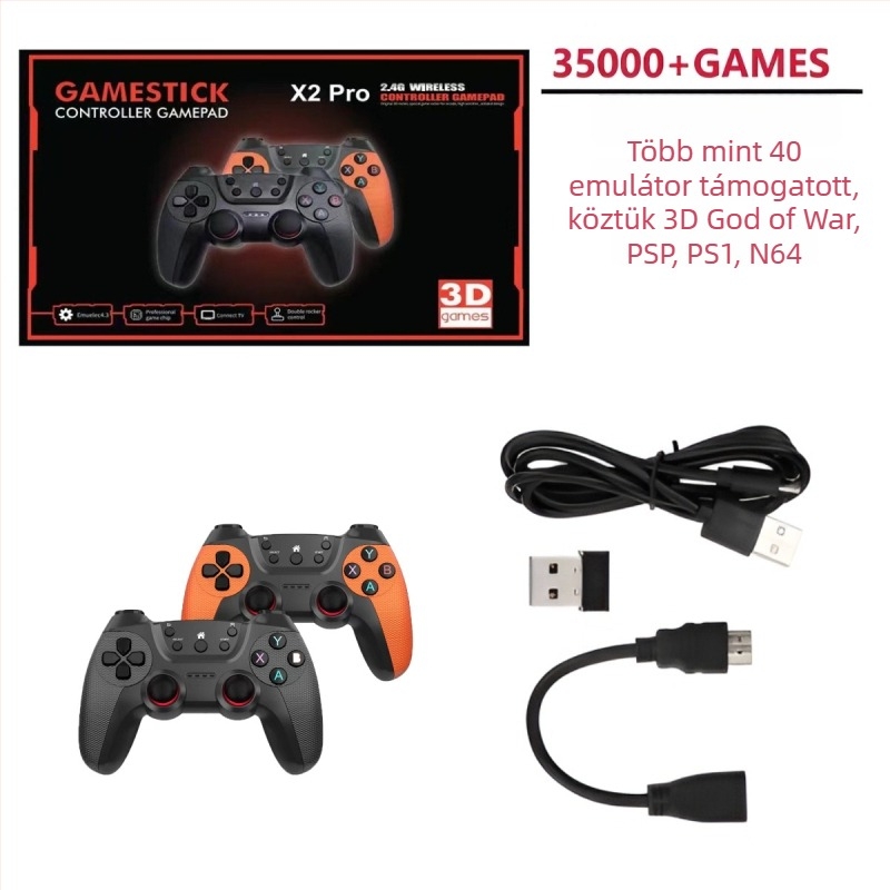 X2 PRO játékkonzol – 2.4G vezeték nélküli retro HDMI TV konzol, 64GB/128GB, nyílt forráskódú OS, e-sport stílus, két játékos támogatás