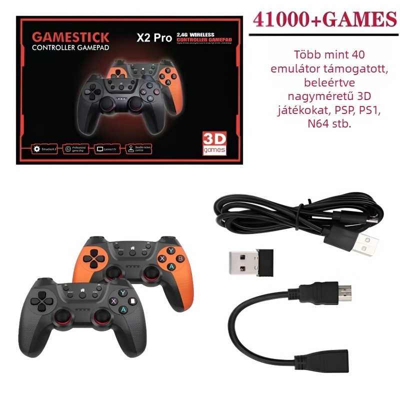X2 PRO játékkonzol – 2.4G vezeték nélküli retro HDMI TV konzol, 64GB/128GB, nyílt forráskódú OS, e-sport stílus, két játékos támogatás