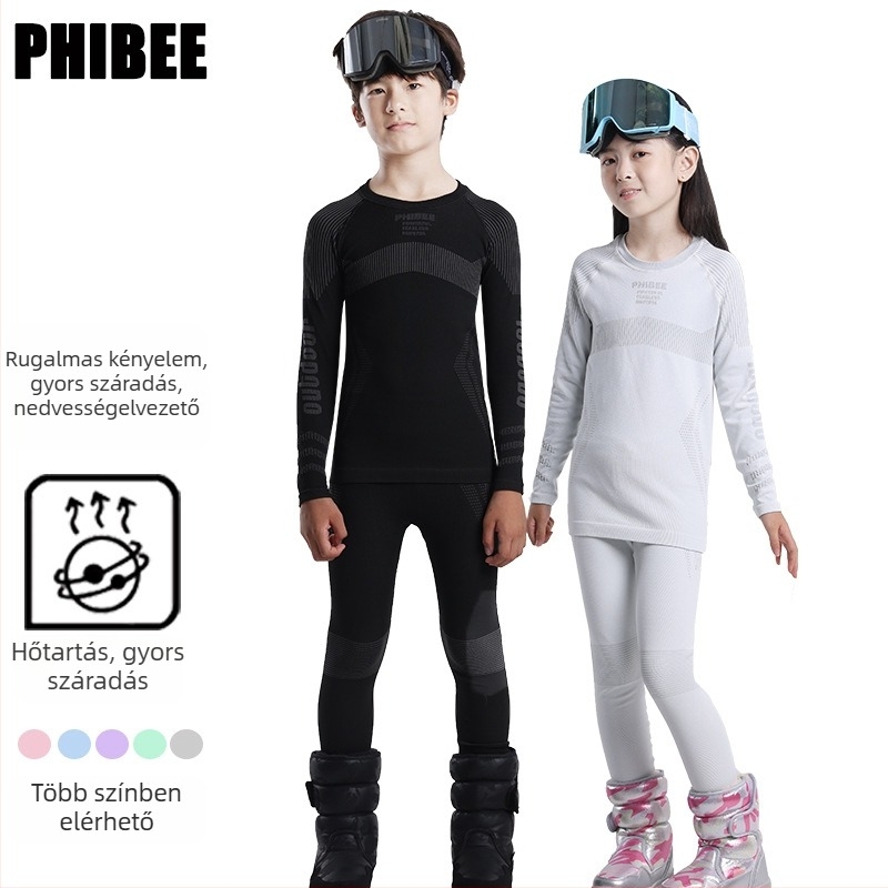 Phibee gyerekeknek készült sí alapréteg készlet: gyors száradás, nedvesség elvezetés, poliészter, egyszínű, uniszex