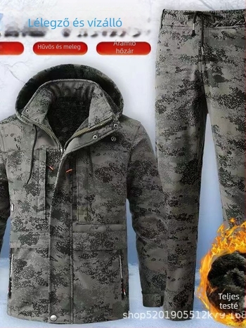 Férfi téli vízálló álcázó munkaruha fleece béléssel, szakadásálló pamut-poliészter keverék anyag (90% poliészter)
