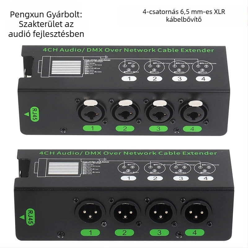 4-csatornás DMX512 hub hangvonal-bővítéshez, modell PXDMX5126.5, vonalhossz 200