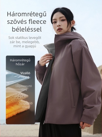 Női túrakabát – szél- és vízálló, poliészter anyag, polár bélés, egyszínű minta, hosszú ujjú