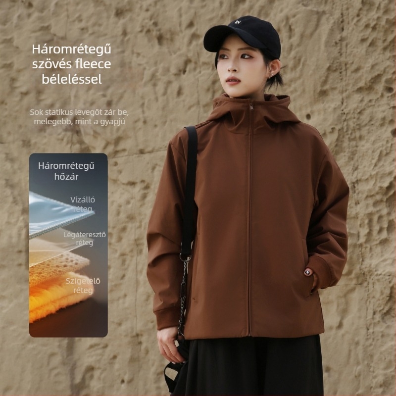 Női túrakabát – szél- és vízálló, poliészter anyag, polár bélés, egyszínű minta, hosszú ujjú