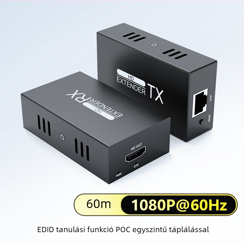HDMI extender csavart érpárral, 50 m hatótávolság, 1080p tömörítés nélkül, késleltetés nélkül, EDID tanulás