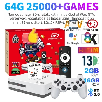 G7 játékkonzol 64GB memóriával, 4K videólejátszó, HDMI és vezeték nélküli kapcsolat