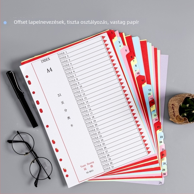 A4-es méretű papíralapú elválasztó oldalak, iratokhoz, cserélhető utántöltőkkel, 10, 12 vagy 31 oldalas készletek