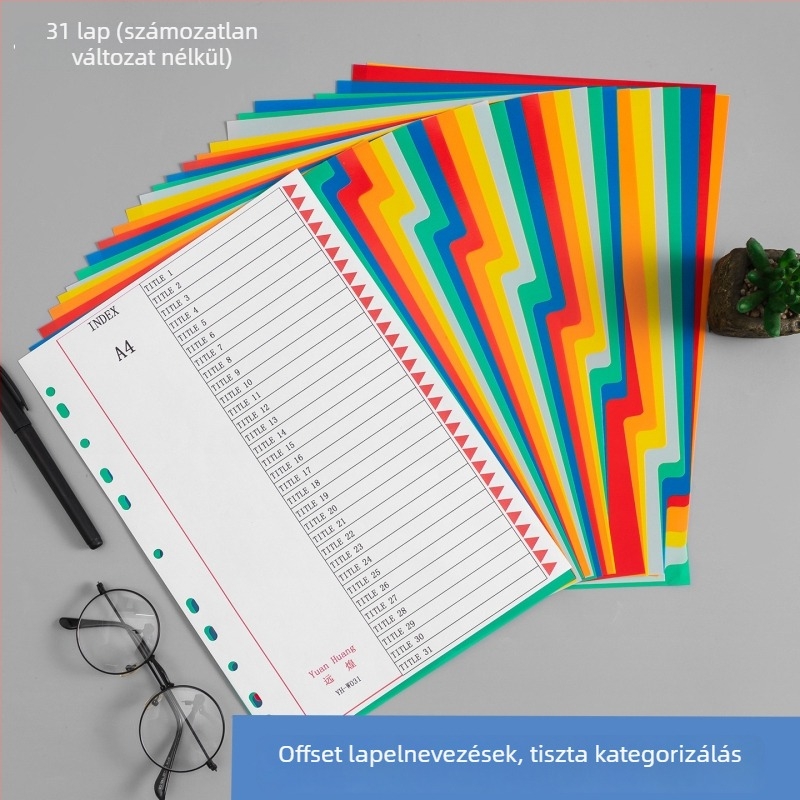 A4-es méretű papíralapú elválasztó oldalak, iratokhoz, cserélhető utántöltőkkel, 10, 12 vagy 31 oldalas készletek