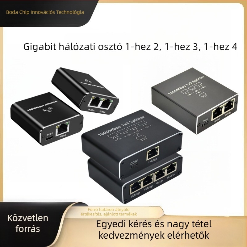 BDXC-1-2-3-4 XIN Gigabites RJ45 Hálózati osztó 4 porttal, porttérkép 1→2 és 3→4, Univerzális kompatibilitás