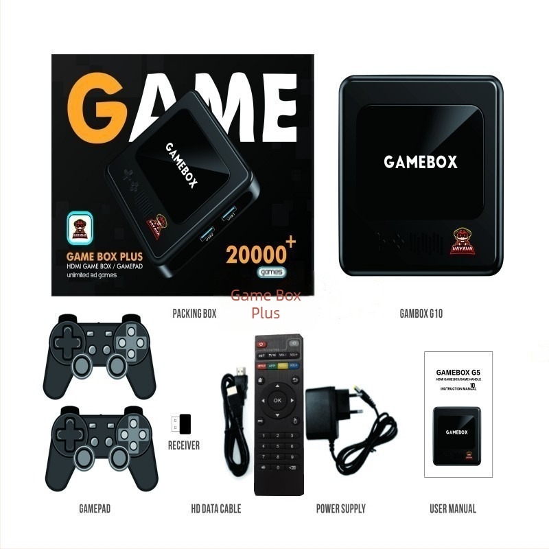 G10 GAMEBOX játékkonzol kettős rendszerrel, vezeték nélküli kapcsolattal, Android/Emuelec OS-zel, 4K/3D támogatás, HDMI interfész