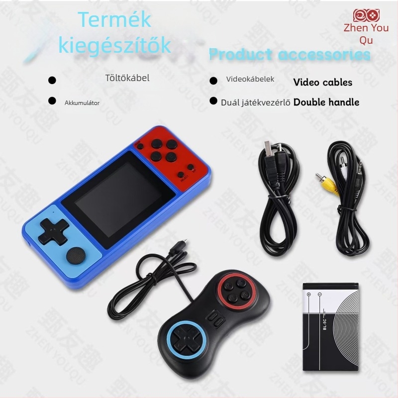 Kézbe vehető retró játékkonzol, 8 bites operációs rendszer, 1 GB memória, USB interfész, 720p kimenet, eredeti szoftver