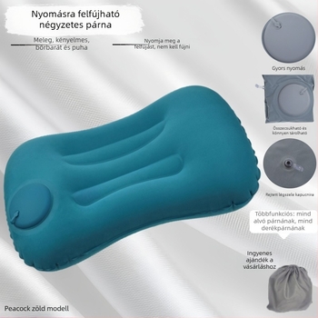 Utazó felfújható párna, összehajtható, PVC, 16 mm vastagságú, felnőtteknek