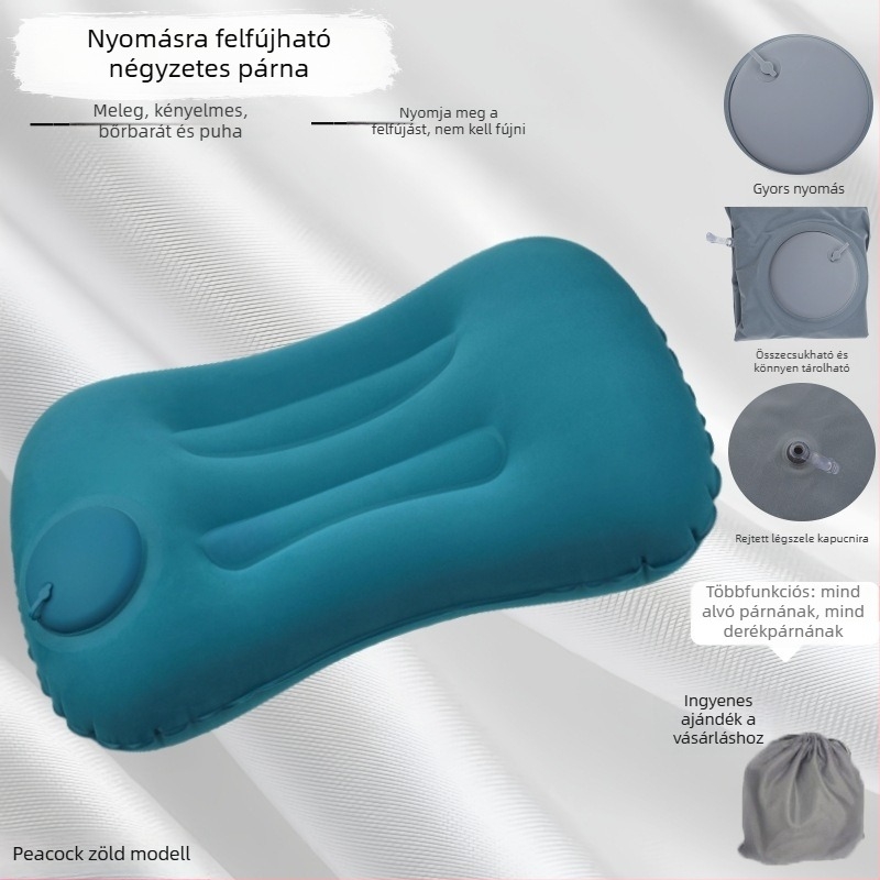 Utazó felfújható párna, összehajtható, PVC, 16 mm vastagságú, felnőtteknek