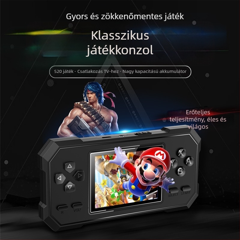 S9 hordozható játékkonzol 520 játékkal, két játékos Contra, újratölthető