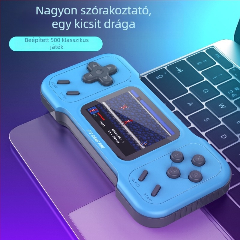 Hordozható retro játékkonzol, 500 az 1-ben, két játékos, 8 bites operációs rendszer, USB AV kimenet, MP4 lejátszó
