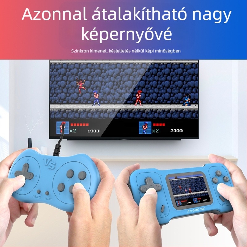 Hordozható retro játékkonzol, 500 az 1-ben, két játékos, 8 bites operációs rendszer, USB AV kimenet, MP4 lejátszó