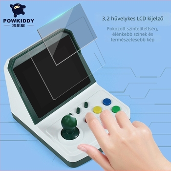 Powkiddy A6Plus hordozható játékkonzol, nosztalgikus dizájn, beépített kijelző, 256 MB RAM, emulátor operációs rendszer, két játékos támogatás