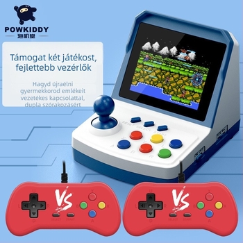 Powkiddy A6Plus hordozható játékkonzol, nosztalgikus dizájn, beépített kijelző, 256 MB RAM, emulátor operációs rendszer, két játékos támogatás