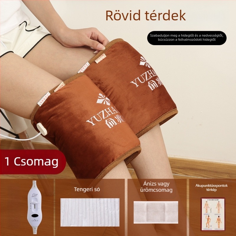 Elektromos térdmelegítő párna tengeri sóval készült forró töltettel, intelligens hőmérséklet-szabályozás, 100W, 220V, 45–65°C, kristály bársony anyag