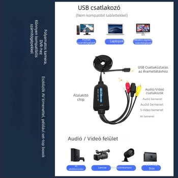 AV videókártya a videófelvételhez, egycsatornás, USB 2.0, 720p HD, drivertámogatás nélkül, plug-and-play, többstandardos konverter