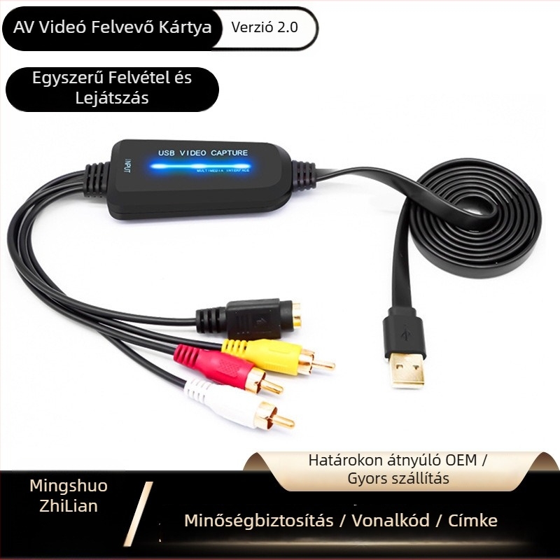 AV videókártya a videófelvételhez, egycsatornás, USB 2.0, 720p HD, drivertámogatás nélkül, plug-and-play, többstandardos konverter