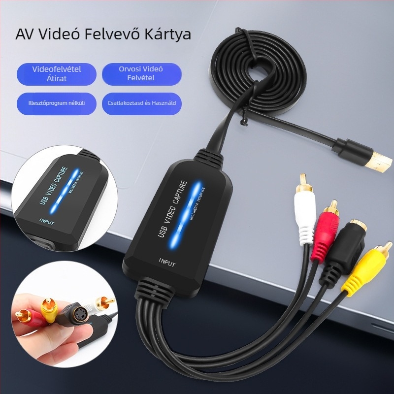AV videókártya a videófelvételhez, egycsatornás, USB 2.0, 720p HD, drivertámogatás nélkül, plug-and-play, többstandardos konverter