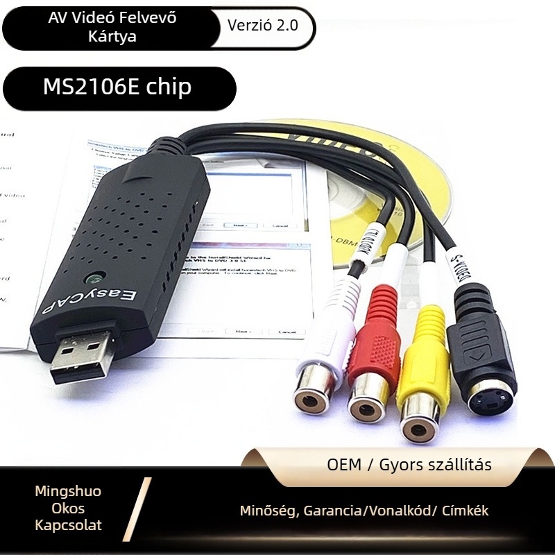 AV videókártya a videófelvételhez, egycsatornás, USB 2.0, 720p HD, drivertámogatás nélkül, plug-and-play, többstandardos konverter