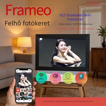 Frameo 10,1 hüvelykes digitális fotókeret, 32 GB tárhely, 800x1280 felbontás, Wi‑Fi, SD/USB memóriakártya támogatás, JPEG/JPG, zene- és videólejátszás