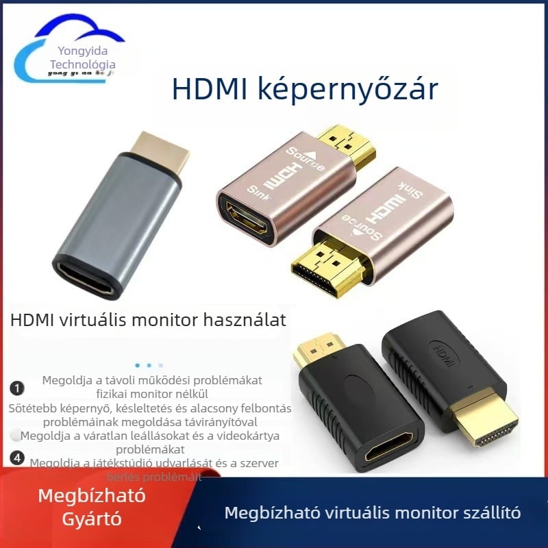 EDID dummy csatlakozó DP/VGA/DVI-hez – virtuális kijelző, headless grafikus spoofer, 720p, távoli ébresztés