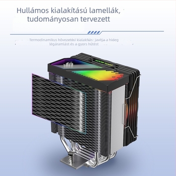 CPU hűtő négy rézcsővel, ARGB világítással, GT400 digitális hőmérséklet kijelző, PWM halk ventilátor 800-1800 RPM, hidraulikus csapágy