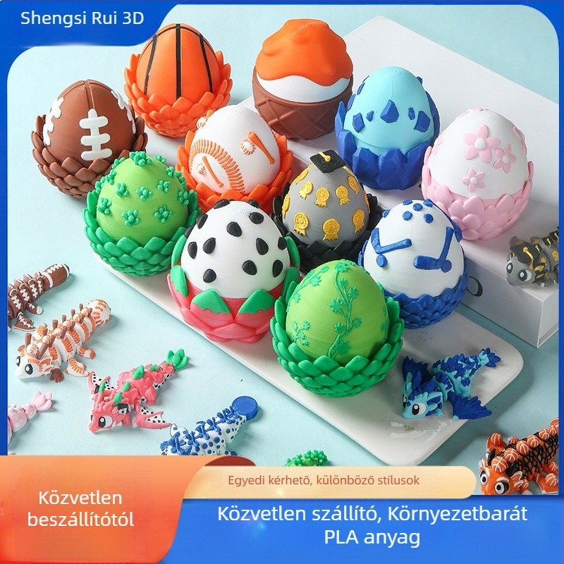 Mini repülő sárkány tojás készlet - 3D nyomtatott műanyag dekoráció, cseresznyefa virágával téma, modern művészeti stílus, formázott gyártás