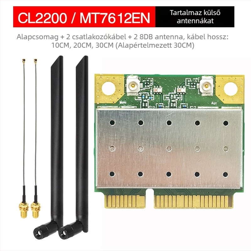 MT7612EN Mini PCIe vezeték nélküli kártya, kettős sávú 2.4G/5G, 1200Mbps, 802.11a/b/g/n/ac