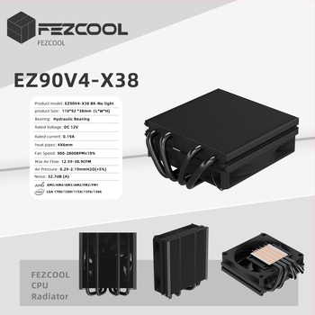 CPU hűtő 4 réz- és alumínium hőcsővel ITX-hez, AM4/AM5 kompatibilitás, 900–2800 rpm, zajszint 18,3–37,2 dB(A)